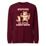Unisex long sleeve tee featuring a muscular flexing dog and an admiring pup