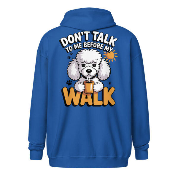Funny Poodle "Before My Walk" (Back Print) | Dog Lover Zip-Up – Unisex Zip Hoodie