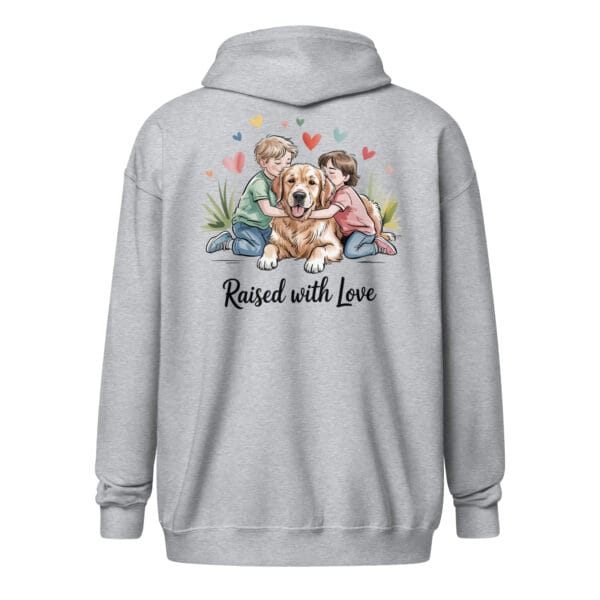 Raised with Love (Back Print) | Golden Retriever Bond – Unisex Zip Hoodie