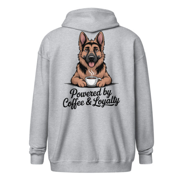 Powered by Coffee & Loyalty (Back Print) | German Shepherd Zip Hoodie