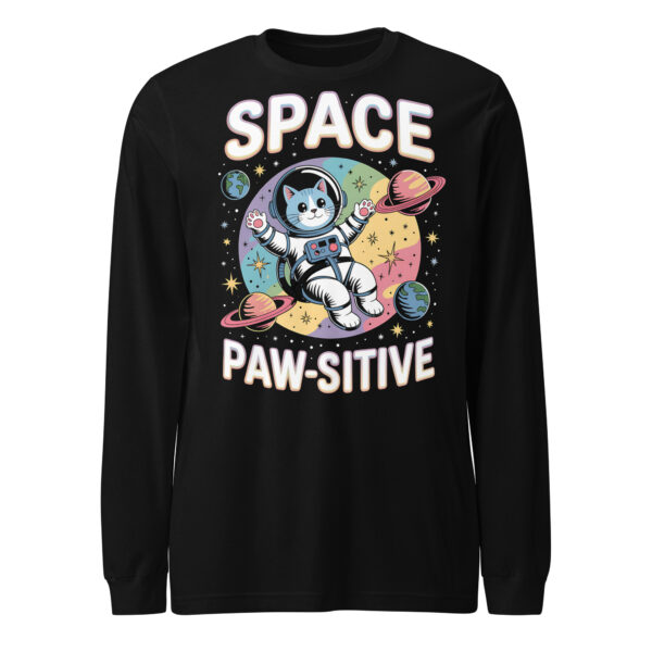Space Paw-sitive | Cosmic Cat Adventure – Unisex Long Sleeve Tee