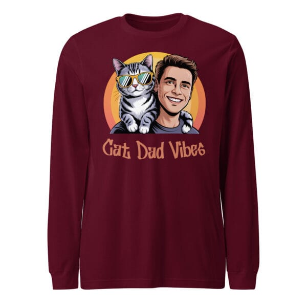 Cat Dad Vibes | Cool Dad & Sunglasses Cat – Unisex Long Sleeve Tee