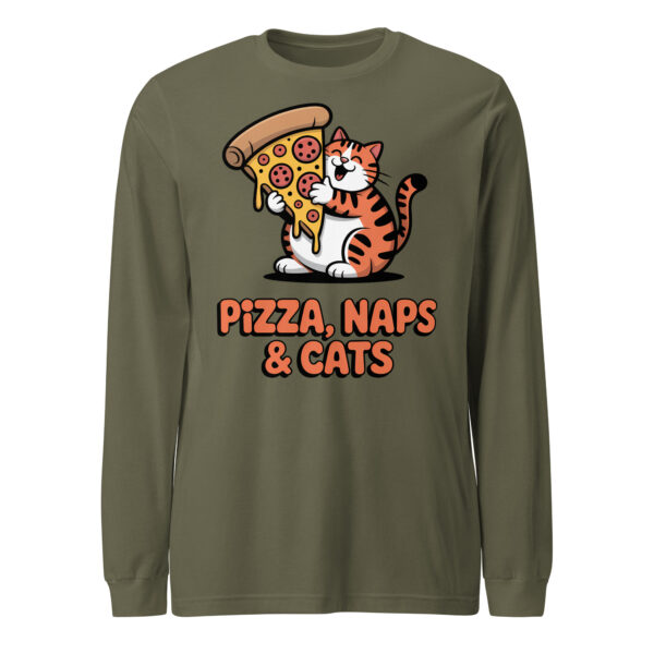 The All-Season Comfort Tee | Pizza, Naps & Cats – Unisex Long Sleeve Tee