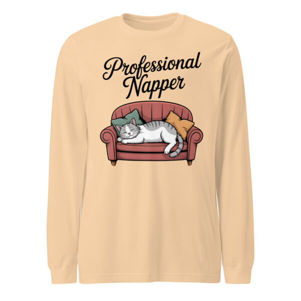 "Professional Napper" | Funny Sleeping Cat on Couch – Unisex Long Sleeve Tee