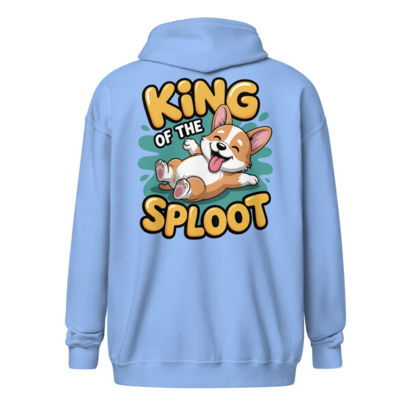 King of the Sploot Corgi (Back Print) | Funny Dog Lover Gift – Unisex zip hoodie
