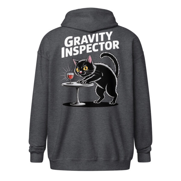 Funny Gravity Inspector Cat (Back Print) – Unisex zip hoodie