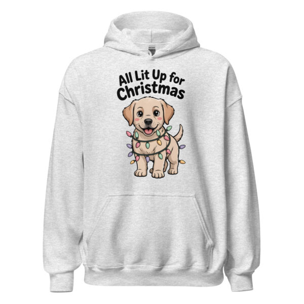 "All Lit Up for Christmas" Funny Dog | Holiday Puppy – Unisex Hoodie