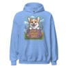 Smiling Corgi peeking over a floral fence with Have a Great Day text on a unisex hoodie for dog moms and dads