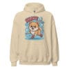 Adorable Pomeranian dog gliding on ice skates with Skate & Fluff text on a winter unisex hoodie for dog moms and dads