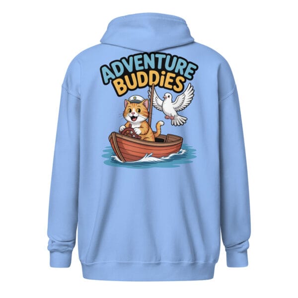 "Adventure Buddies" Sailing Cat (Back Print) – Unisex zip hoodie