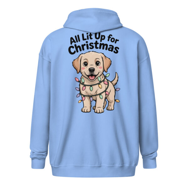 "All Lit Up for Christmas" Dog (Back Print) – Unisex zip hoodie