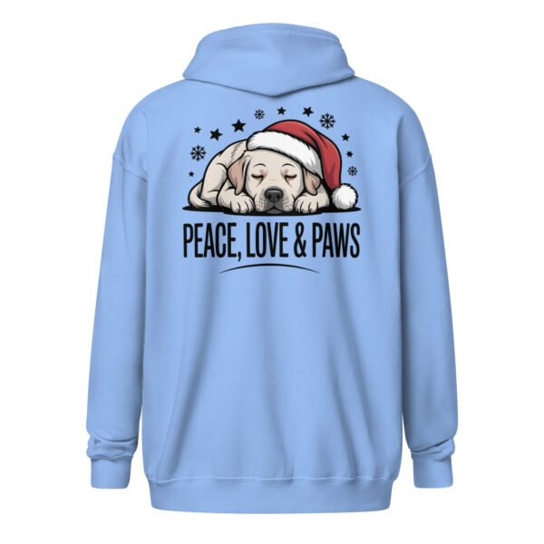 "Peace, Love & Paws" Christmas Dog (Back Print) – Unisex zip hoodie