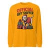 Cheerful Labrador wearing a Santa hat and coat with Official Gift Sniffer text on a long sleeve tee for dog moms and dads