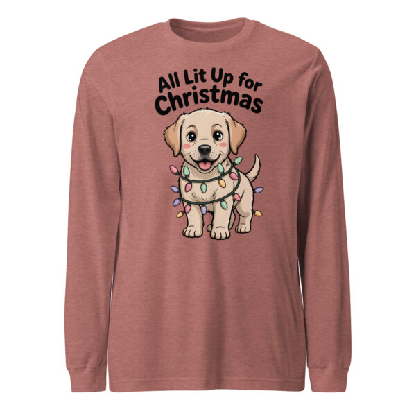 "All Lit Up for Christmas" Funny Puppy – Unisex Long Sleeve Tee