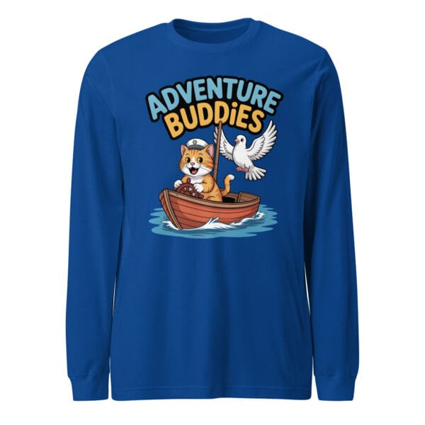 "Adventure Buddies" Sailing Cat Graphic – Unisex Long Sleeve Tee
