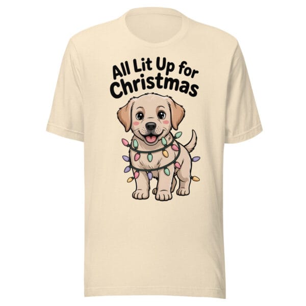 "All Lit Up for Christmas" Funny Puppy – Unisex T-shirt