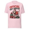 Funny Labrador dog in Santa hat and coat with Official Gift Sniffer text on a t-shirt for dog moms and dads