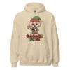 Kawaii Golden Retriever puppy Christmas elf squad design on sand color unisex hoodie