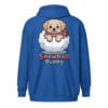Golden Retriever puppy popping out of snowball unique back print zip hoodie winter style