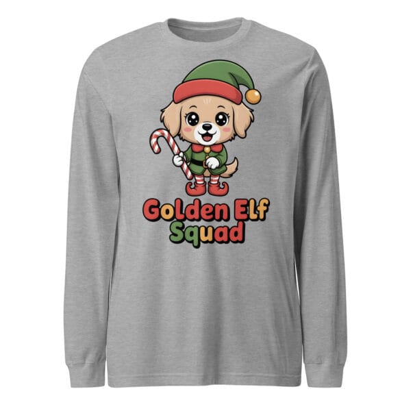 Cute dog in elf costume holding candy