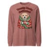 Kawaii Golden Retriever puppy wrapped in a blanket with hot cocoa on a Christmas long sleeve tee gift for dog moms and dads