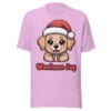 Kawaii Golden Retriever puppy with Santa hat holding a gift on a pink Christmas t-shirt