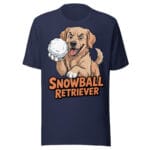 Cheerful Golden Retriever puppy throwing a snowball with a mischievous grin on a t-shirt gift for dog moms and dads